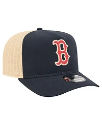 New Era Men's Navy, Natural Boston Red Sox Grained 9FIFTY A-Frame Trucker Adjustable Hat