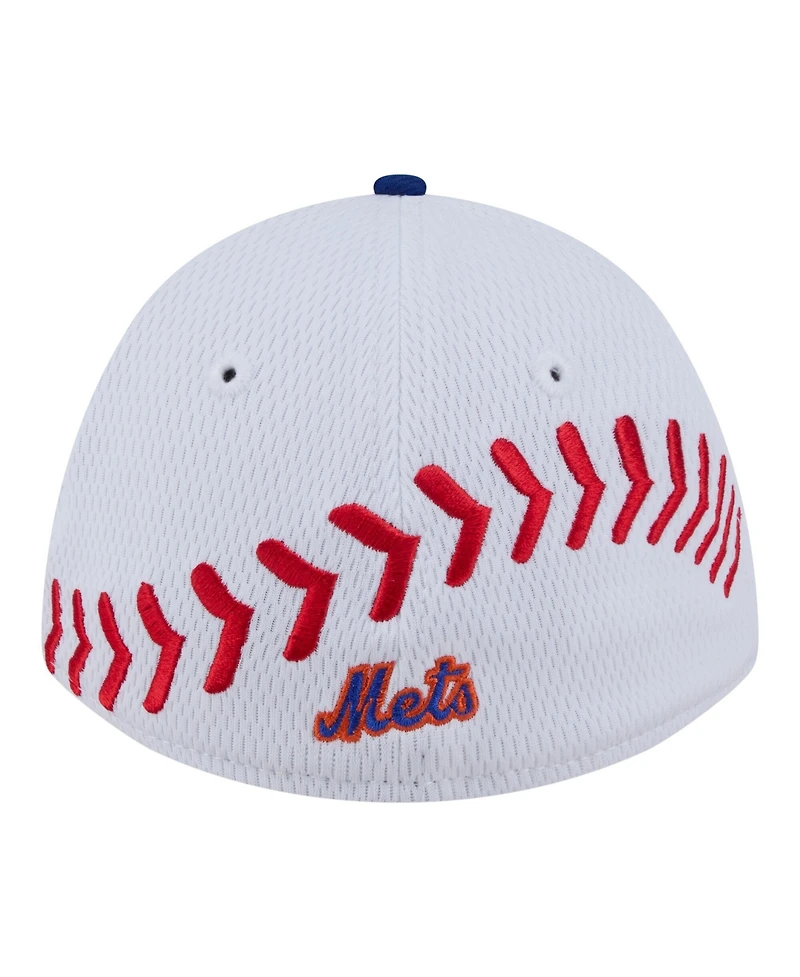 New Era Big Boys and Girls White, Royal New York Mets Baseball 39THIRTY M-Crown Flex Hat