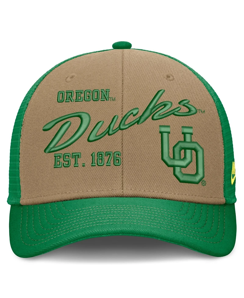 Nike Men's and Women's Beige, Green Oregon Ducks Legacy Rise Trucker Adjustable Hat