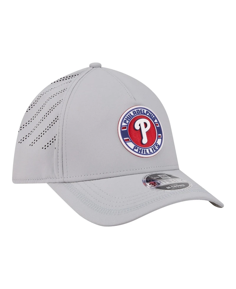 New Era Men's Gray Philadelphia Phillies Patch 39THIRTY A-Frame M-Crown Perforated Flex Hat