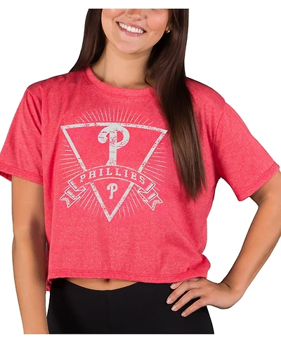 Concepts Sport Women's Concepts Heather Red Philadelphia Phillies Distressed Quest Boxy Cropped Top