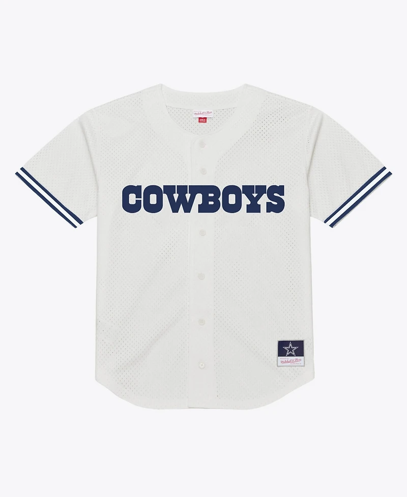 Mitchell & Ness Men's White Dallas Cowboys Monochrome Mesh Full-Button Fashion T-Shirt