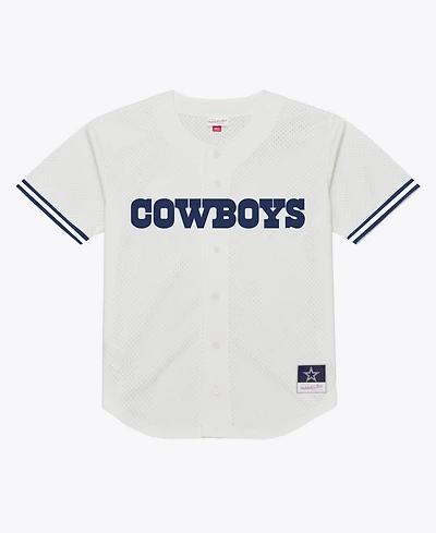 Mitchell & Ness Men's White Dallas Cowboys Monochrome Mesh Full-Button Fashion T-Shirt
