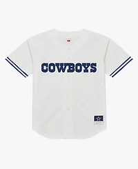 Mitchell & Ness Men's White Dallas Cowboys Monochrome Mesh Full-Button Fashion T-Shirt