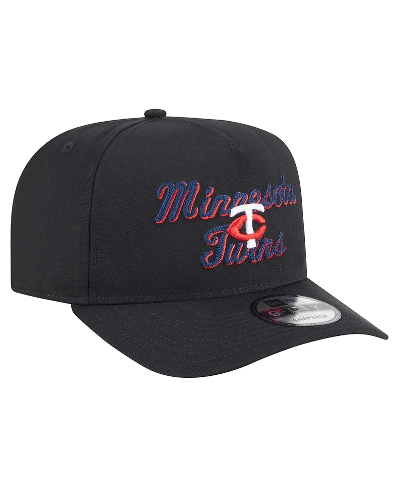 New Era Men's Black Minnesota Twins Chainstitch 9FIFTY A-Frame Snapback Hat