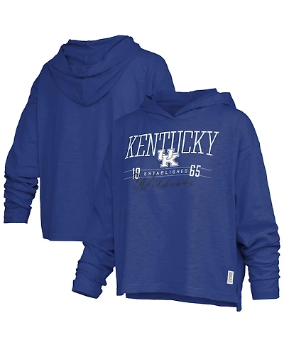 Pressbox Women's Royal Kentucky Wildcats Castillo Slub Waist Length Long Sleeve Hooded T-Shirt