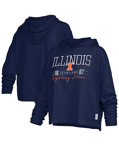 Pressbox Women's Navy Illinois Fighting Illini Castillo Slub Waist Length Long Sleeve Hooded T-Shirt