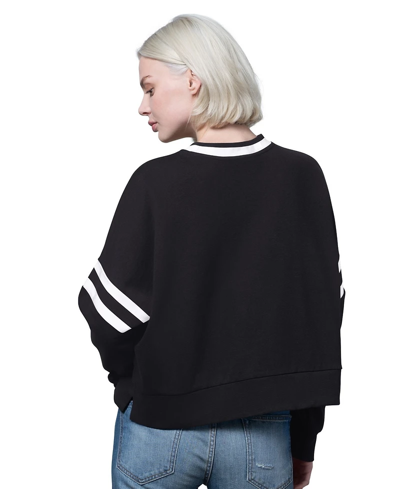 Starter Women's Black Houston Astros Rally Cropped Drop Shoulder Crewneck Sweatshirt