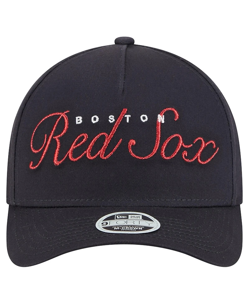 New Era Women's Navy Boston Red Sox Metallic A-Frame 9FORTY Adjustable Hat