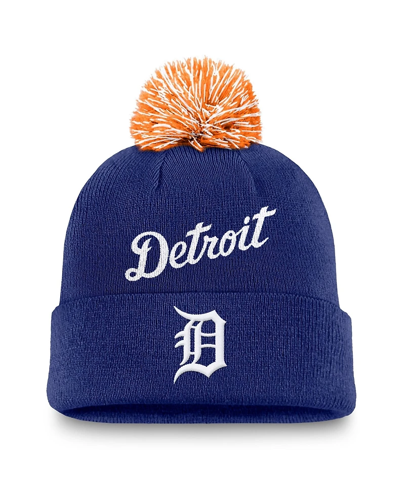 Nike Men's Royal Detroit Tigers Peak Cuffed Knit with Pom Hat