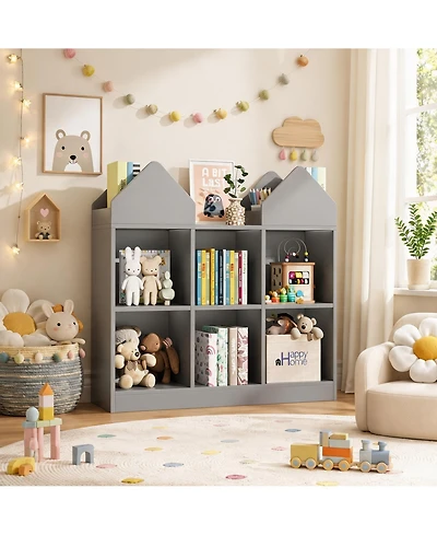 gaomon toy storage organizer with book racks and open cubbies, castle design kids bookshelf, toddler chest for playroom, nursery, daycare use