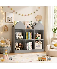 gaomon toy storage organizer with book racks and open cubbies, castle design kids bookshelf, toddler chest for playroom, nursery, daycare use