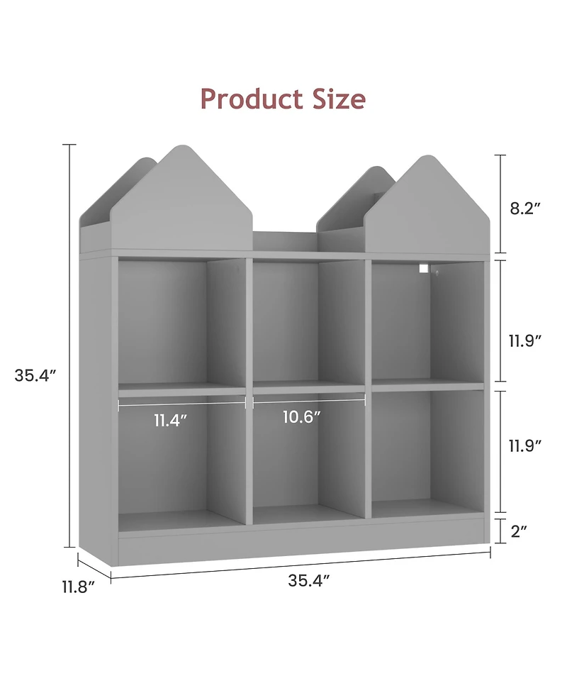 gaomon toy storage organizer with book racks and open cubbies, castle design kids bookshelf, toddler chest for playroom, nursery, daycare use