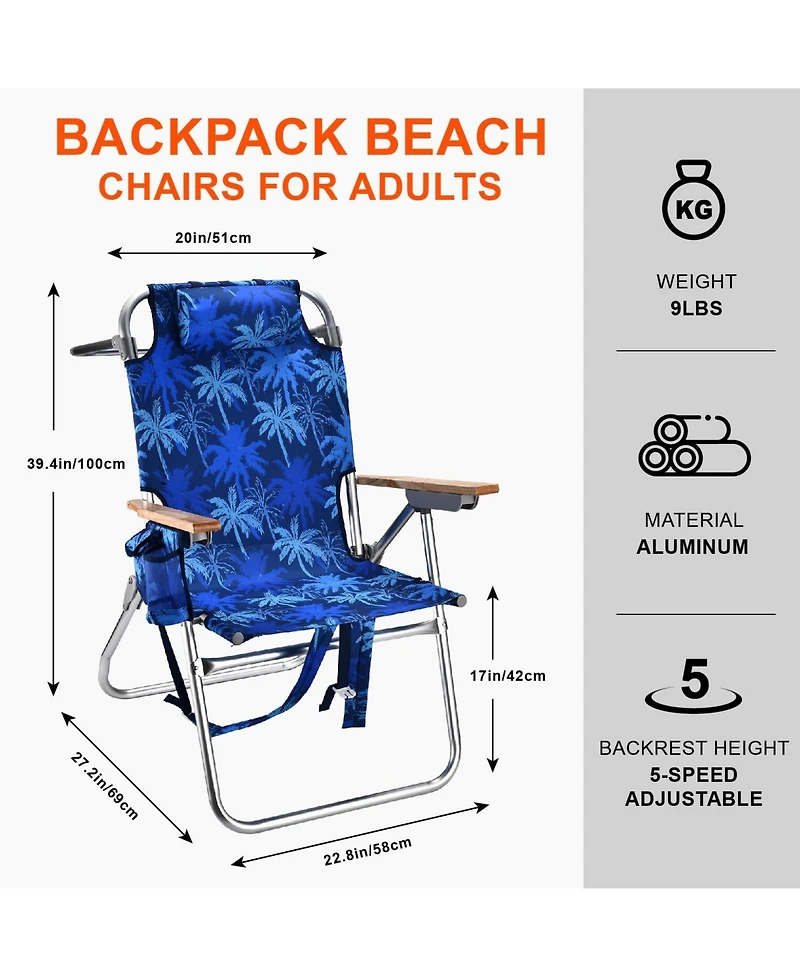 Aofar 17in Backpack Beach Chair Reclining Aluminum Folding Camping outdoor