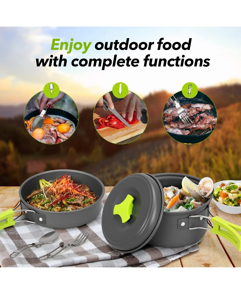 Piscifun 15 Piece Camping Cookware Mess Kit Nonstick Lightweight Portable Outdoor Cooking Set For Hiking Picnic