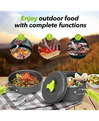 Piscifun 15 Piece Camping Cookware Mess Kit Nonstick Lightweight Portable Outdoor Cooking Set For Hiking Picnic