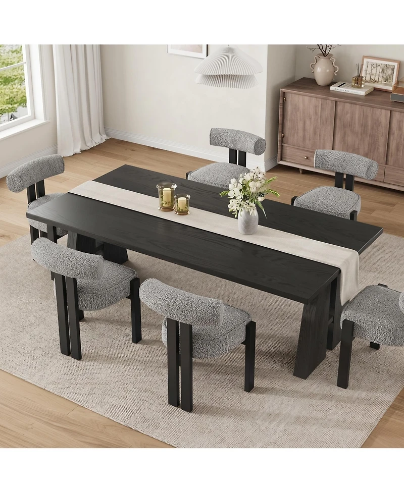 homfan Modern Boucle Upholstered Dining Chairs Set of 6/8, Ergonomic Curved Back, Comfortable Rubber Wood Legs, Multiple Set Options, For Dining Room