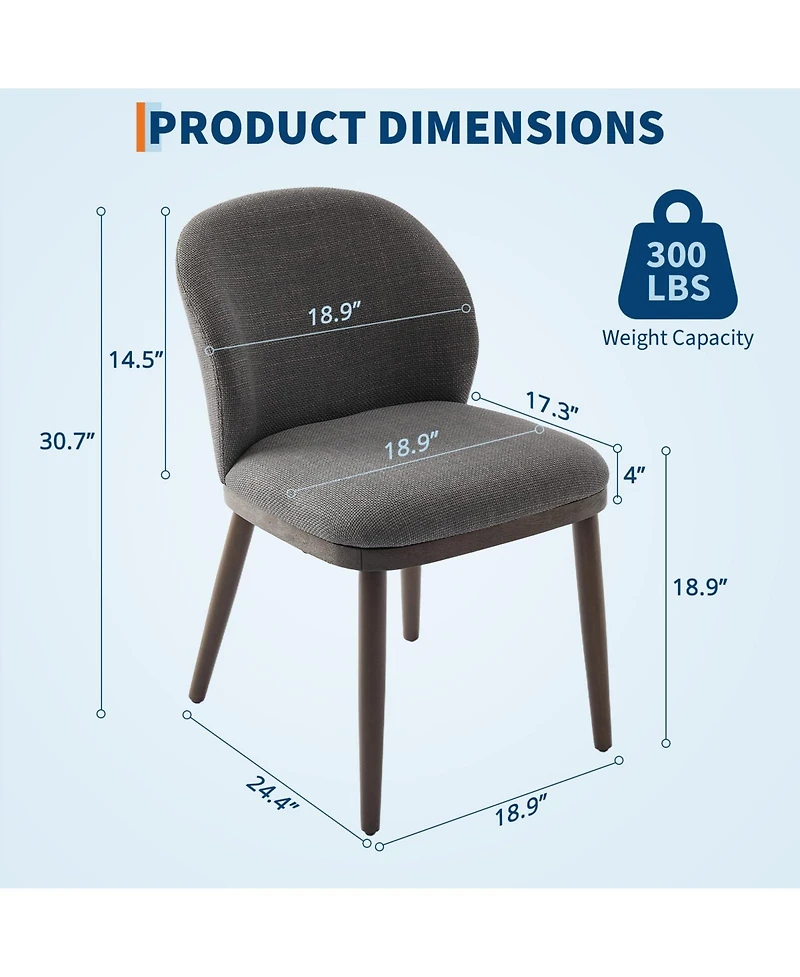 homfan Modern Dining Chairs Set of 6, Upholstered Seats with Ergonomic Back Support, Wood Legs, 265lbs Weight Capacity, for Dining Room, Kitchen