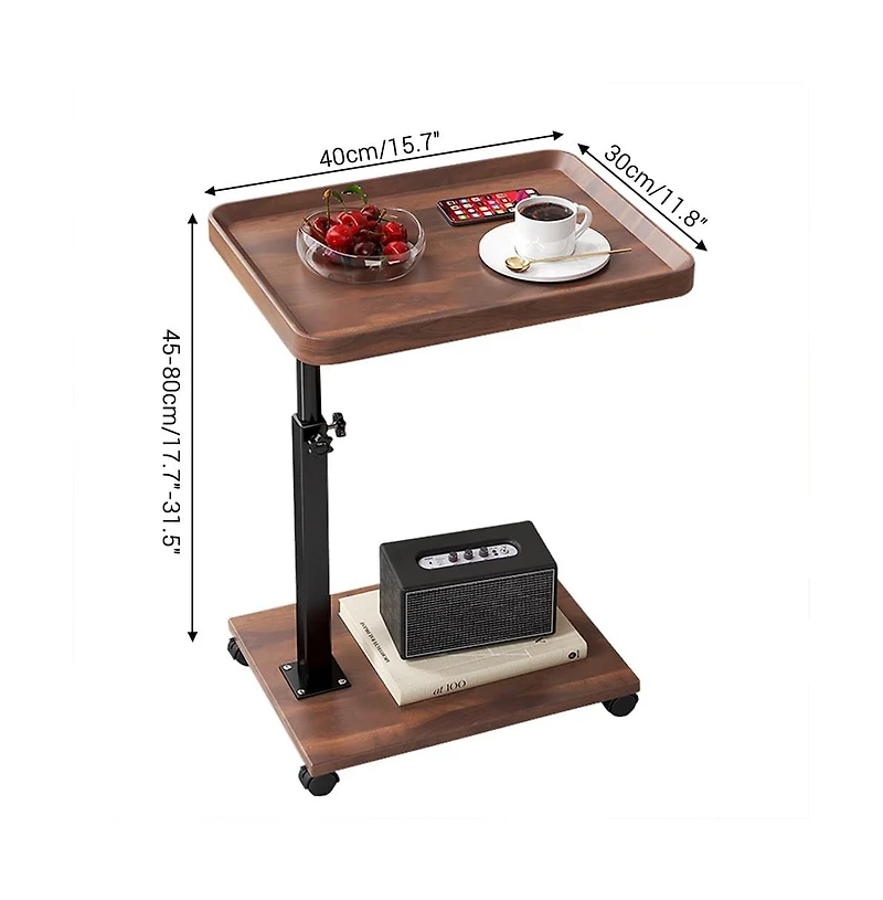 homfan C-Shaped End Table – Adjustable Height 360degree(s) Swivel Tv Tray, Couch Table with Wheels Slides Under Sofa for Eating or Work