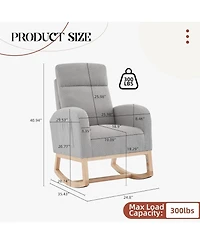 homfan Set of 2 Rocking Chairs, Sherpa Upholstered Glider Recliner with High Back and Rubber Wood Legs for Dining Room or Lounge