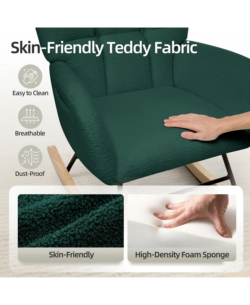 homfan High Back Rocking Chair, Upholstered Glider Accent Armchair with Soft Fleece Fabric for Living Room or Bedroom