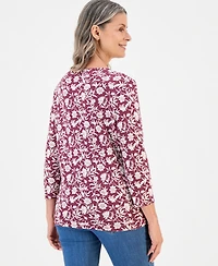 Style & Co Women's Printed 3/4 Sleeve Henley Top, Macy's Exclusive