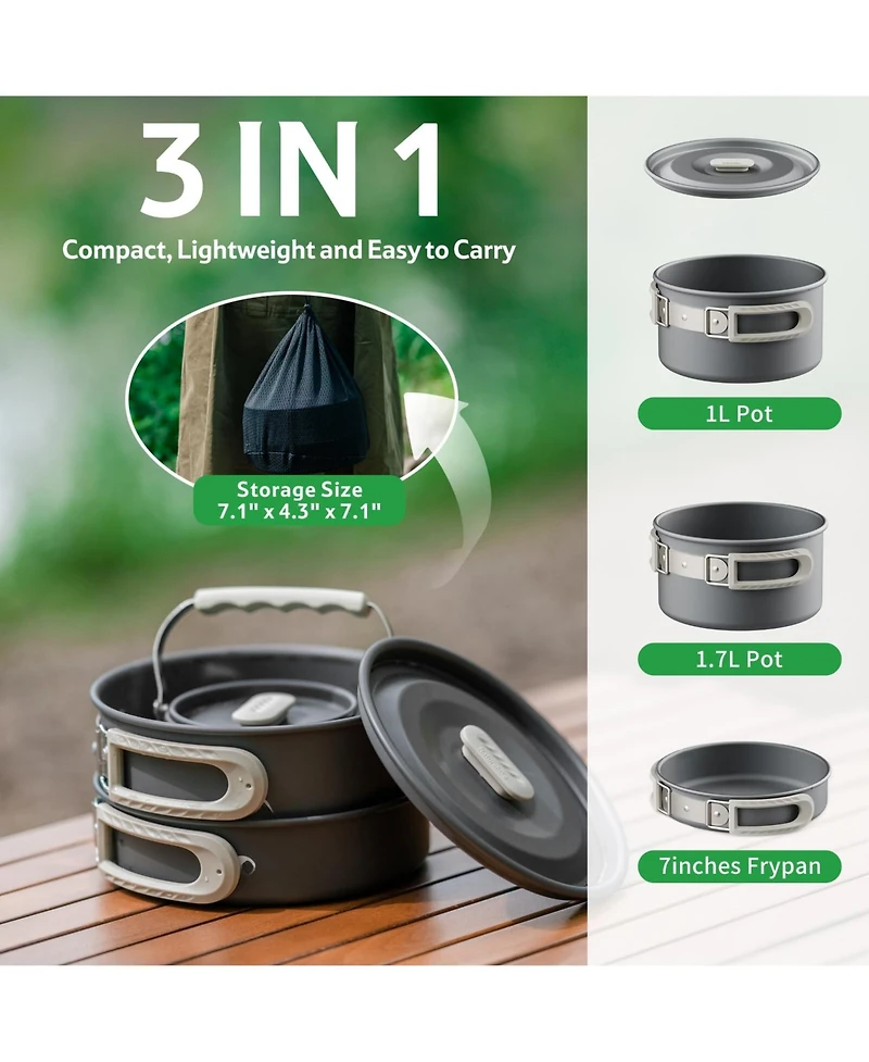 Piscifun Durable Camping Cookware Set Lightweight Portable Efficient Heating For Outdoor Hiking Picnic