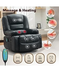 homfan 360degree(s) Swivel Recliners with Vibration Massage and Heating, Faux Leather Chair Storage Armrest Cup Holder, for Living Room