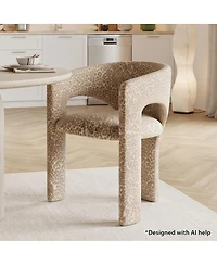 Maison Boucle Upholstered Leopard Print Accent Chair, Fabric, Dining Armchair With Curved Back, Padded Seat, Open Back Design