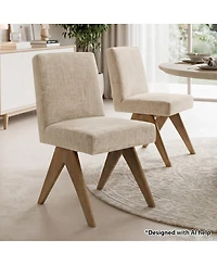 Maison Boucle Modern Upholstered Dining Chair Set of 2, Linen-Blend Fabric, Solid Wood Legs, Full Back Side Chair, Armless Accent