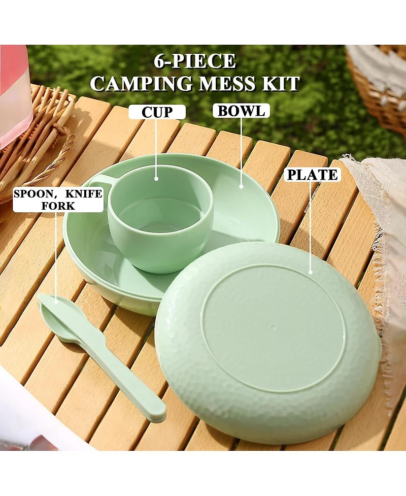 Piscifun 6 Piece Camping Mess Kit With Bowl Plate Cup Utensils Carry Bag For Travel Picnic Outdoor