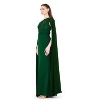 Amri Women's Asymmetric Hand Embellished Cape Sleeve Gown