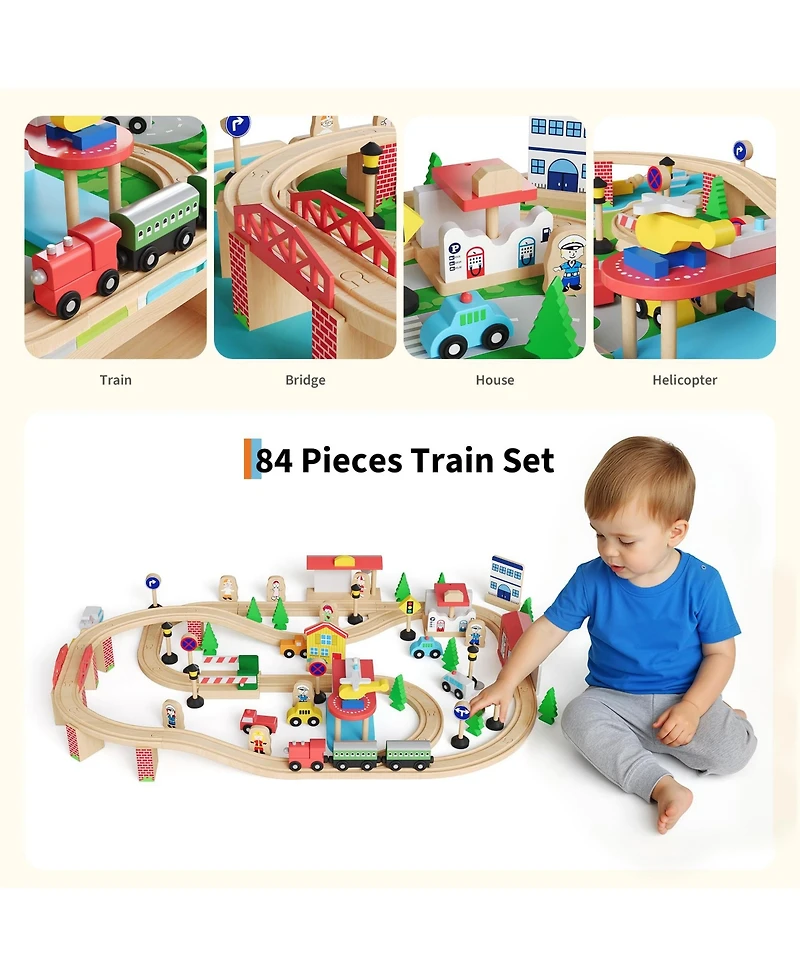 homfan 84-Piece Wooden Train Activity Table with Storage