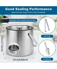 Piscifun Portable Double Wall Stainless Steel Insulated Ice Bucket with Lid Scoop Tong for Party