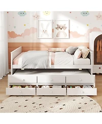 Gymax Full Size Bed Frame With Twin Trundle and 3 Storage Drawers With Headboard Footboard