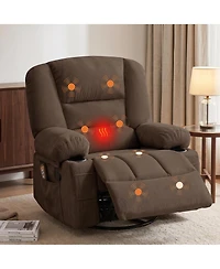 homfan Oversized Recliner, Wide Rocker with Massage Heat, 360degree(s) Swivel Seat for Adults, Glider with Storage, Pockets, 2 Cup Holders