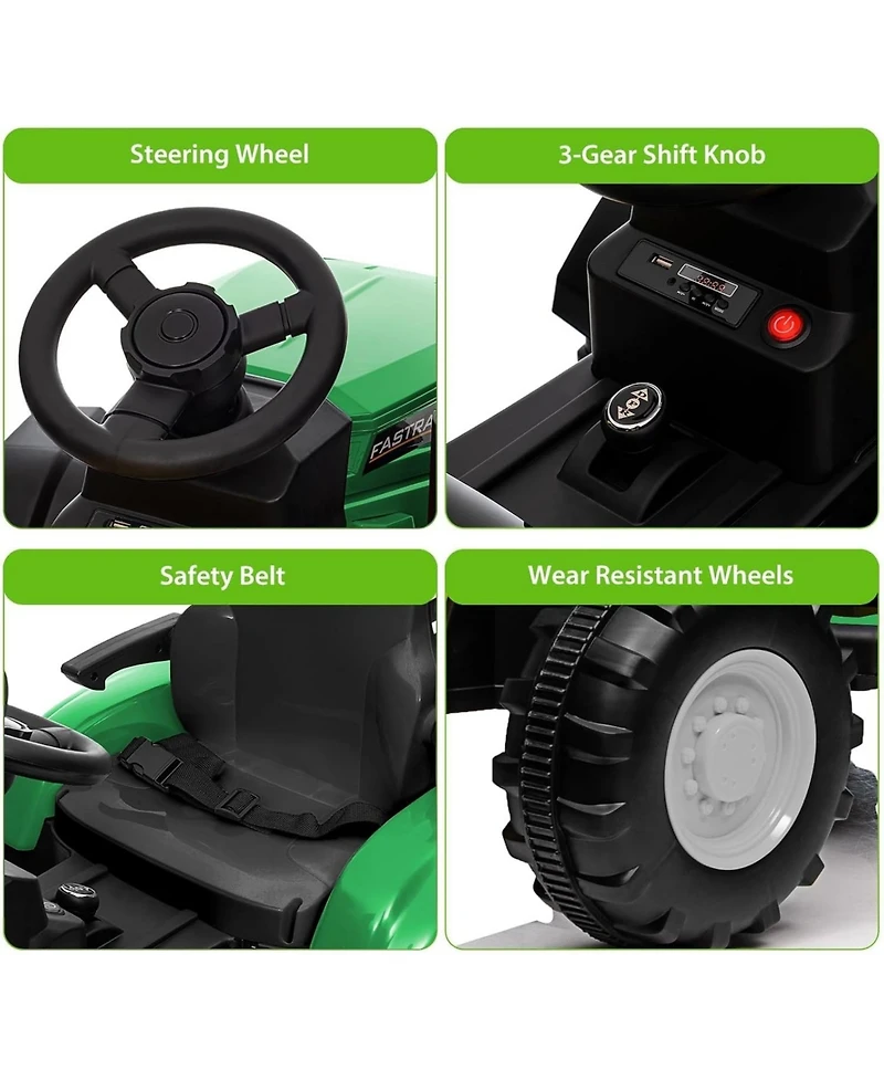 homfan Kids Ride on Tractor with Remote Control,12v Battery Powered Electric Tractor with Detachable Trailer and Bluetooth Music