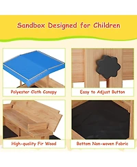 homfan Outdoor Wooden Sand and Water Table, Large Sandbox with Lid and Adjustable Canopy for Kids Ages 3 to 8
