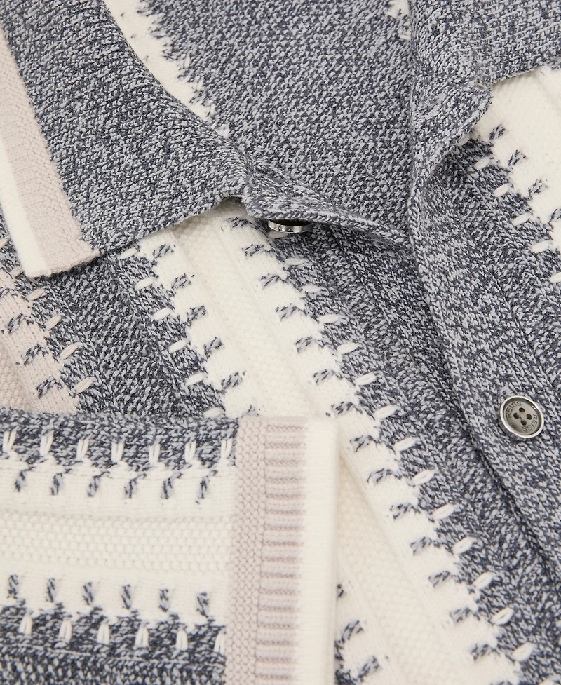 Reiss Men's Dale Stitch-Detail Stripe Knitted Shirt with Cotton
