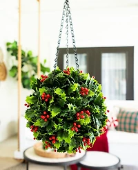 Nearly Natural 21" Ultraviolet Resistant Artificial Holly Berry Christmas Hanging Ball Indoor And Outdoor