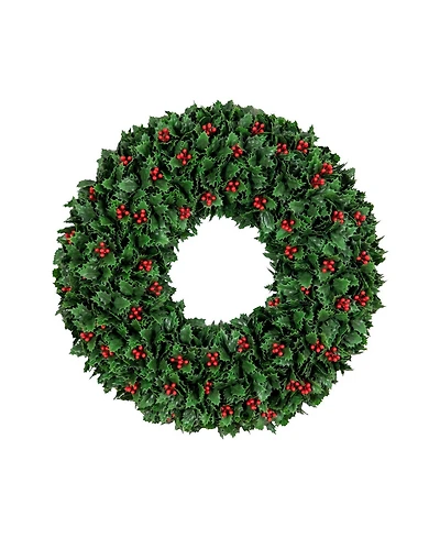 Nearly Natural 24" Ultraviolet Resistant Artificial Holly Berry Christmas Wreath Indoor And Outdoor