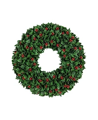 Nearly Natural 24" Ultraviolet Resistant Artificial Holly Berry Christmas Wreath Indoor And Outdoor