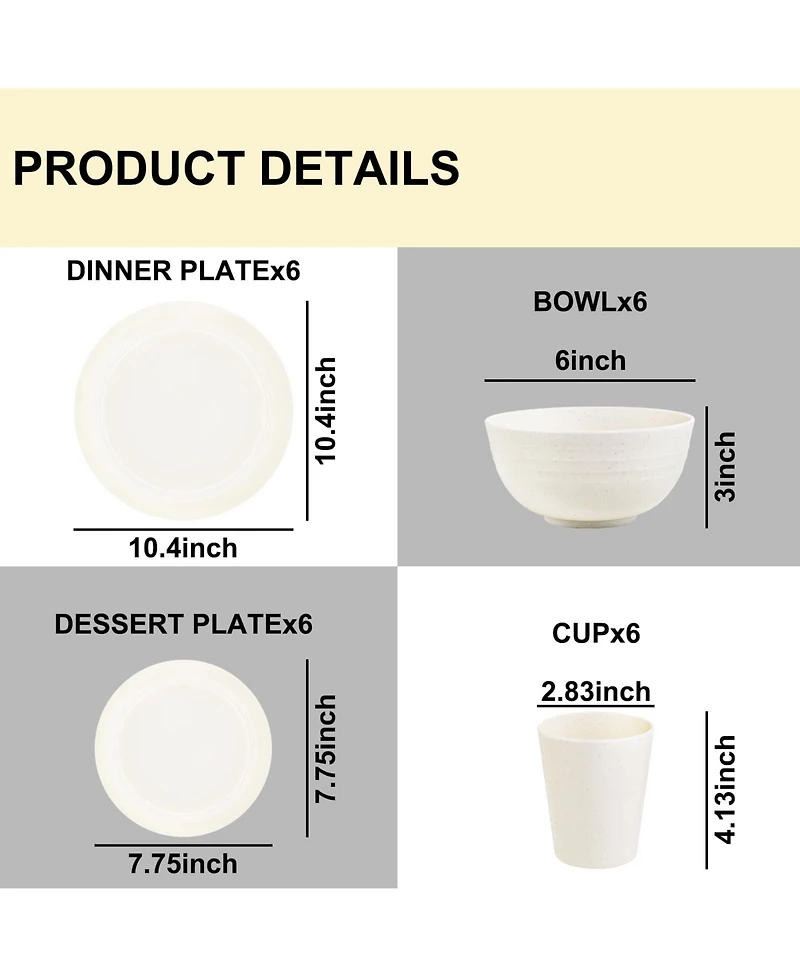 Piscifun 16 Piece Wheat Straw Dinnerware Set For 4 Unbreakable Microwave Safe Kitchen Camping