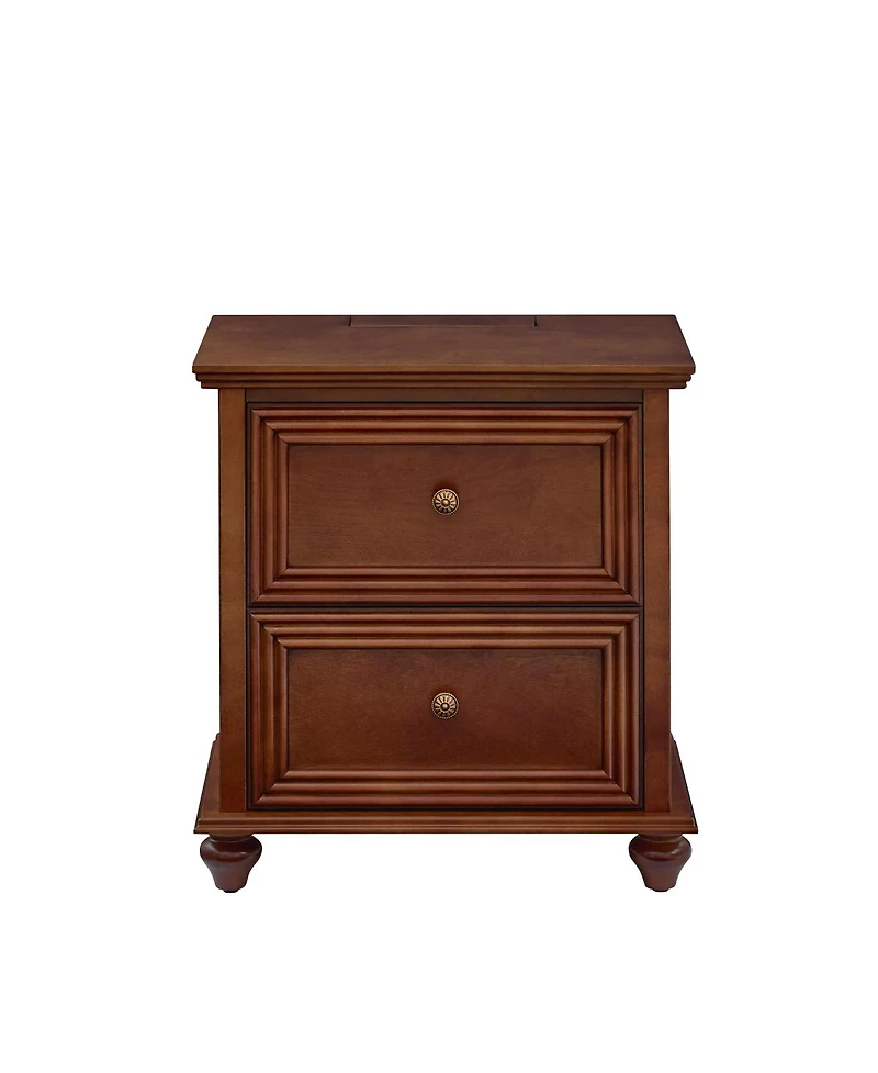 Streamdale Furniture Mid-Century Modern 2-Drawer Nightstand with Charging Station Walnut
