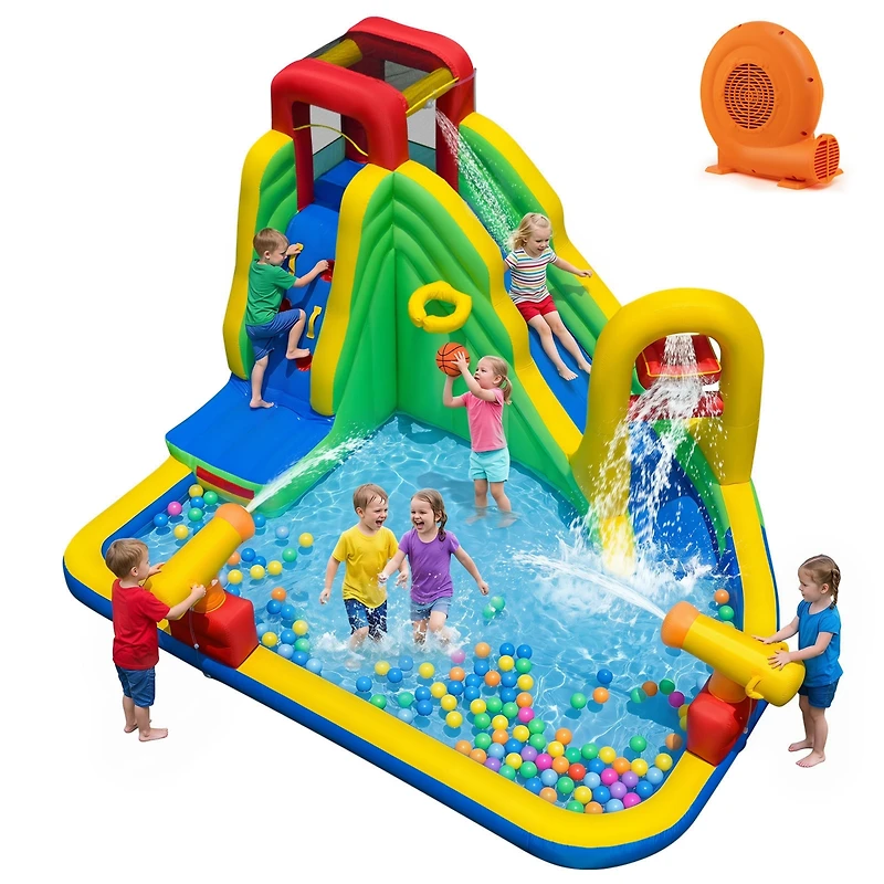 Gymax Outdoor Inflatable Splash Water Bounce House Jump Slide with 550W Blower Kids