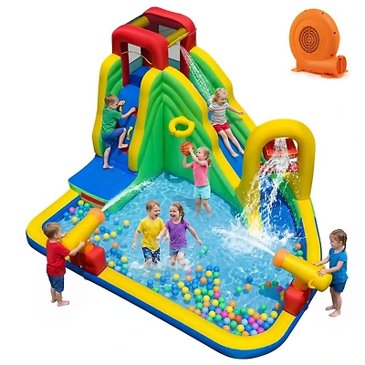 Gymax Outdoor Inflatable Splash Water Bounce House Jump Slide with 550W Blower Kids
