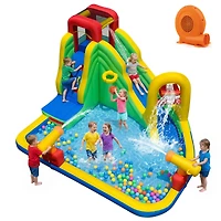 Gymax Outdoor Inflatable Splash Water Bounce House Jump Slide with 550W Blower Kids