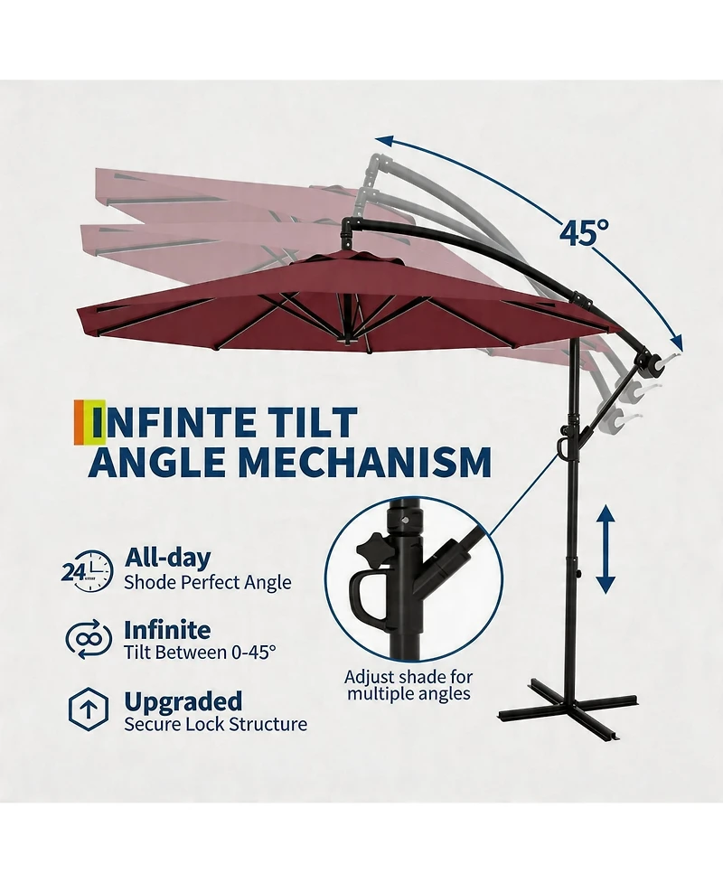 homfan Cantilever Patio Umbrella with Cross Base Large Offset Parasol ,Adjustable Tilt Easy Crank Uv and Fade-Resistant Canopy for Outdoor Spaces