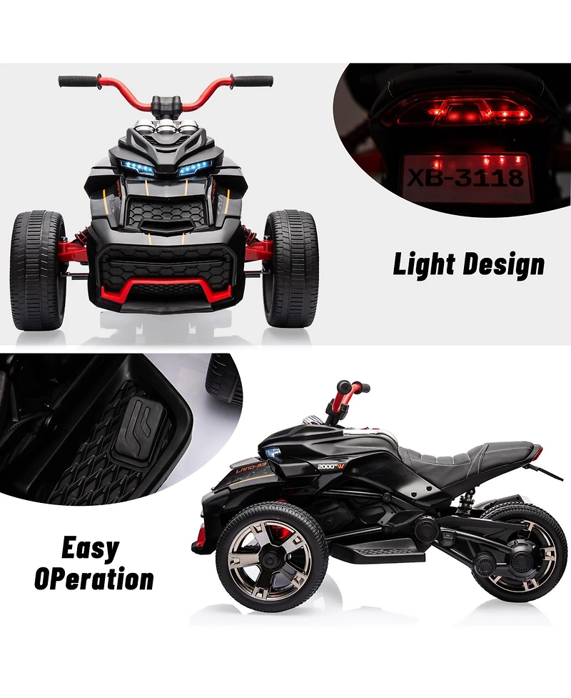 homfan Powerful 12V 3-Wheel Electric Atv Motorcycle, Dual 55W Motors, Up to 7MPH, Led Lights, Music, Usb, Horn, Eva Treaded Tires
