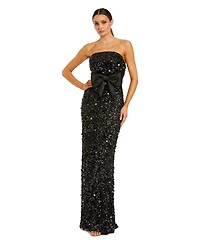 Mac Duggal Women's Strapless Sequin Column Gown with Velvet Bow